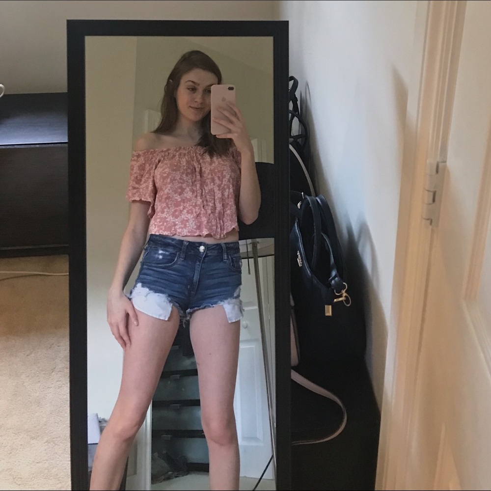 Pink off the shoulder crop top